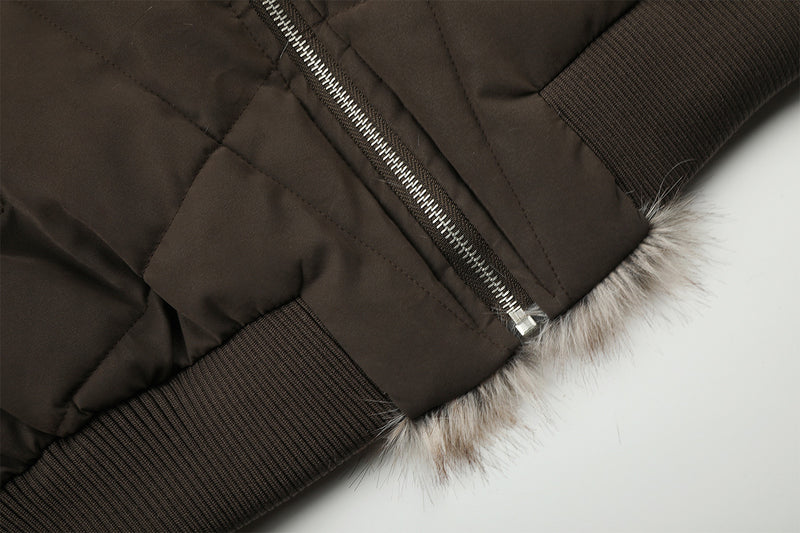 Faux Fur Collar Padded Bomber Jacket – Quilted Puffer Flight Coat