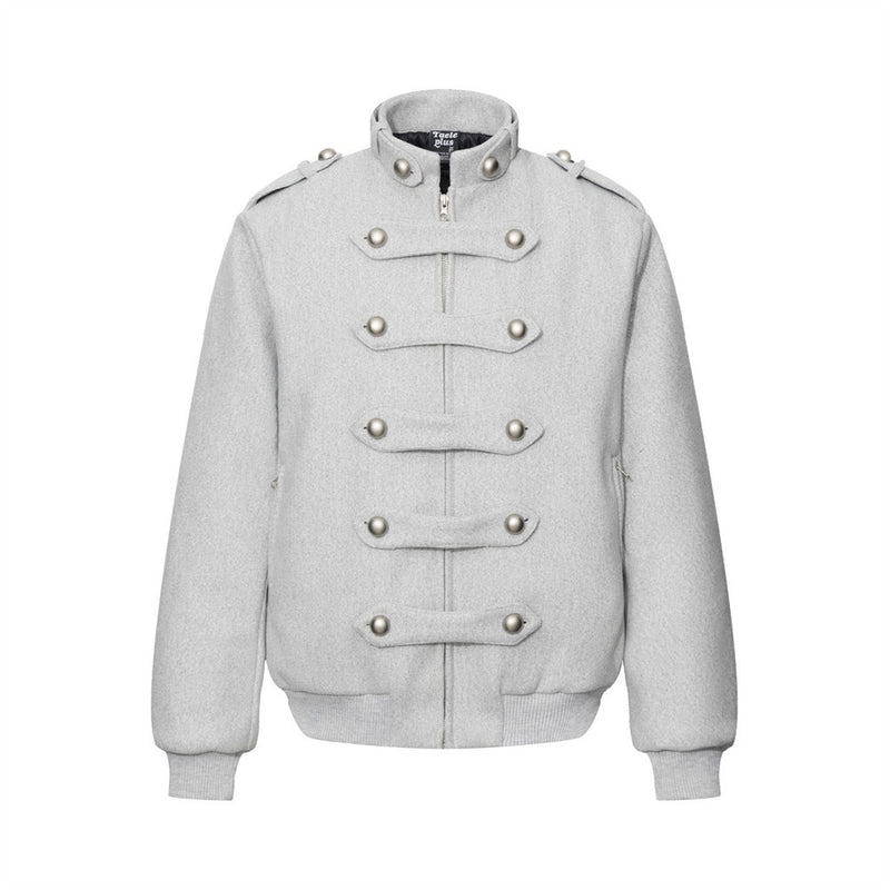 Men's Military-Style Stand Collar Padded Jacket with Double-Breasted Button