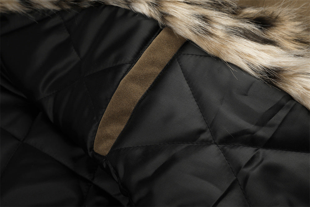 Men's Winter Jacket Faux Fur Collar Studded Snap-Button Coat