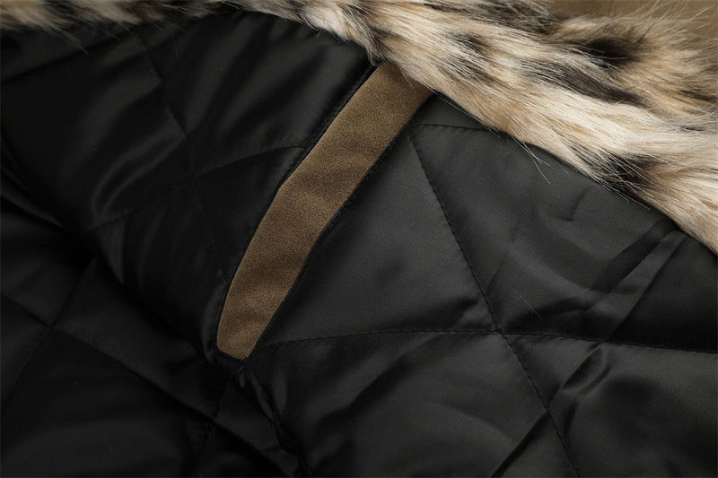 Men's Winter Jacket Faux Fur Collar Studded Snap-Button Coat