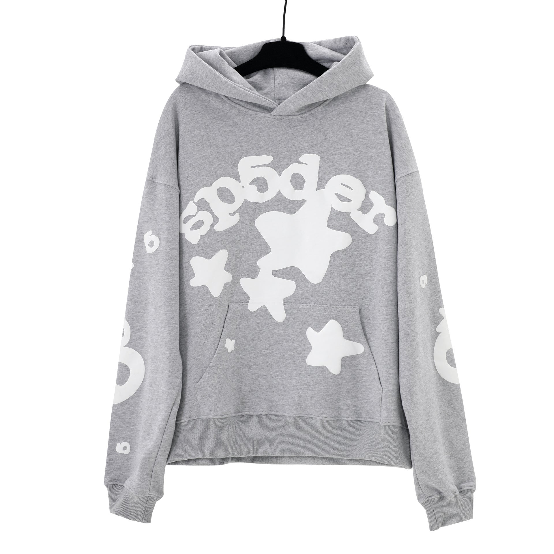 Sp5der Stars Hoodie – Grey 440GSM Heavyweight Streetwear Pullover