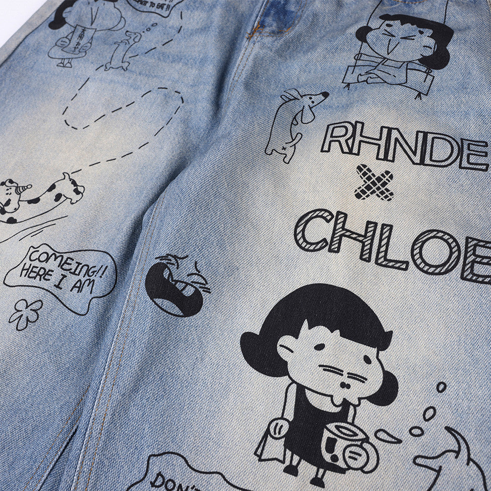 全面コミック柄ワイドレッグジーンズ｜RHNDE x Chloe コラボ