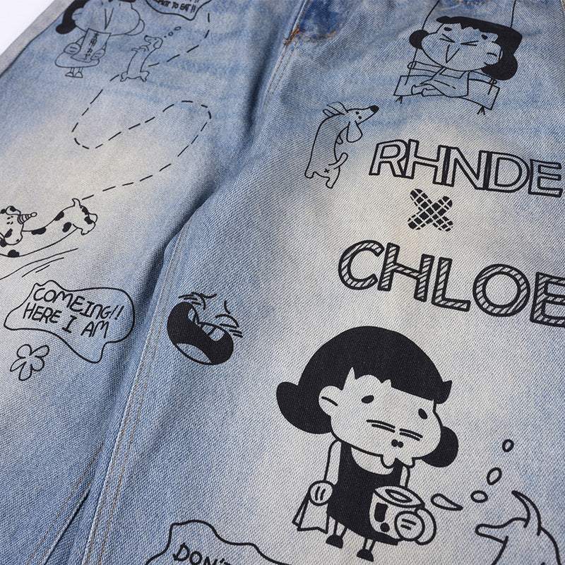 全面コミック柄ワイドレッグジーンズ｜RHNDE x Chloe コラボ