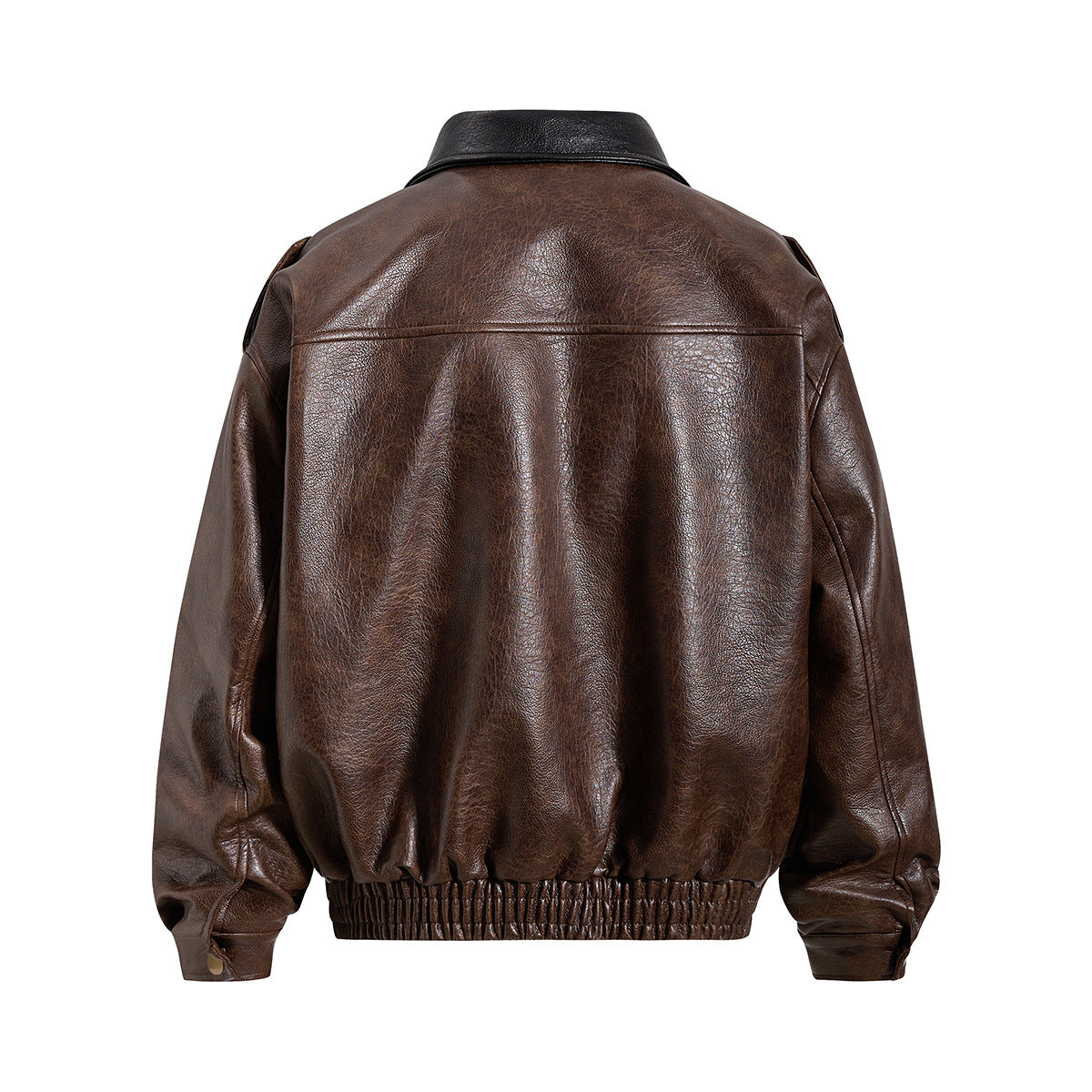 Oversized PU Leather Bomber Jacket – Vintage American Moto Style with Contrast