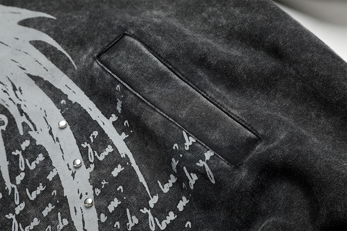 Anime Angel & Demon Graphic Zip-Up Hoodie – Acid Wash Oversized Streetwear