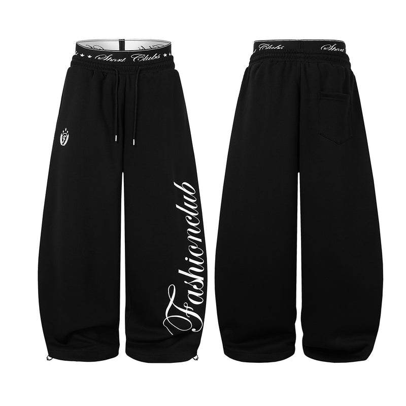 Wide-Leg Baggy Sweatpants with Fashionclub Script Print & Double-Waistband