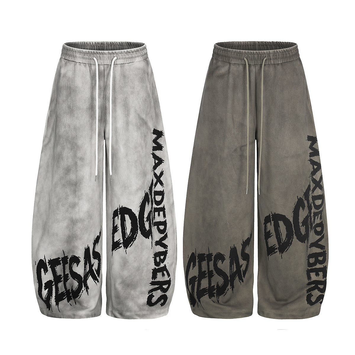 Wide-Leg Graffiti Print Sweatpants – Acid Wash Baggy Fit
