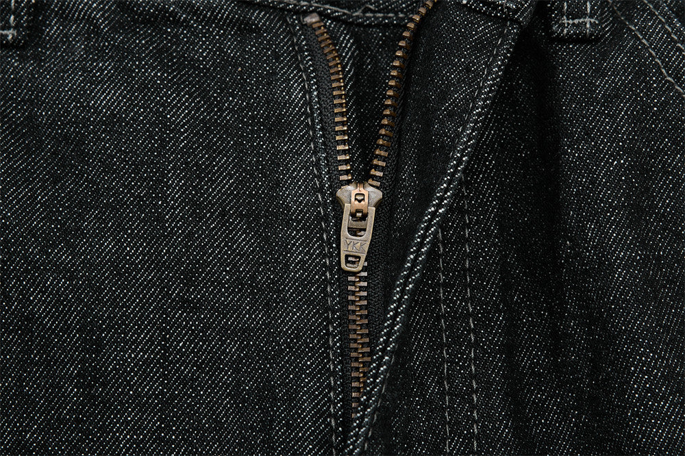 Men's Wide-Leg Black Jeans – Dragon Embroidery Straight Leg Denim
