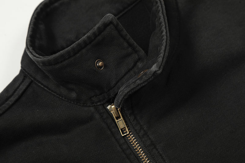 Jacke im Moto-Stil – Verwaschenes Distressed-Schwarz mit goldfarbenen Details