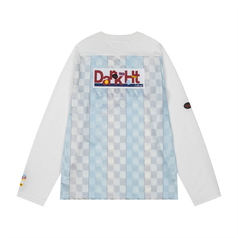 Long Sleeve Checkerboard Stripe Graphic Shirt – Darkha Vrvest Racing Badge Print