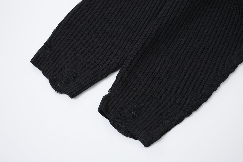 Pull col montant zippé en maille gothique à croix imprimée et effet usé