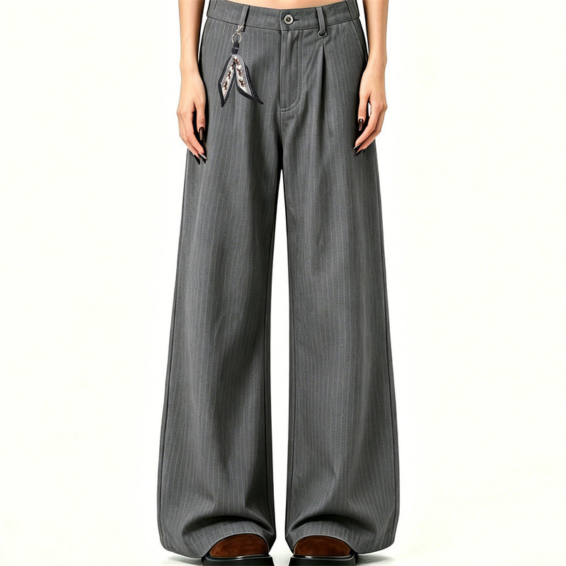 Pantalones de vestir de pierna ancha con raya diplomática – Pantalones plisados de corte recto para hombre