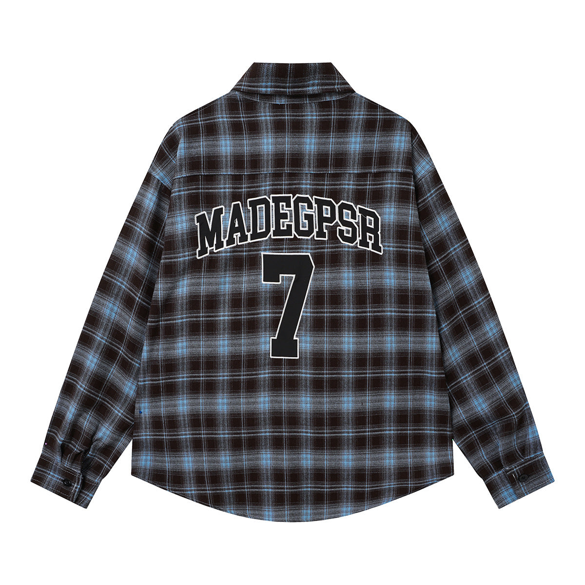 Kariertes Flanell-Overshirt mit Varsity-Emblem & Nummern-Grafik