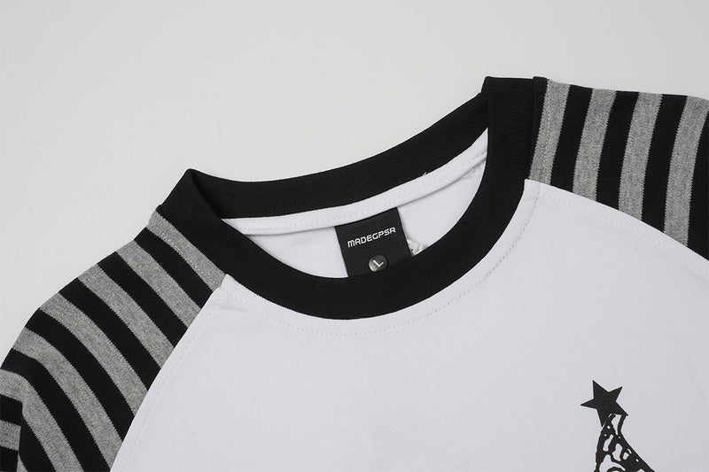 Gestreiftes Langarm-Raglan-Shirt – Retro-Anker-Print im Subkultur-Stil