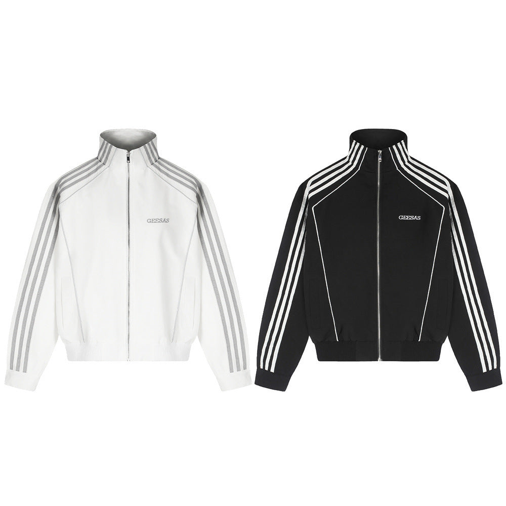Veste de survêtement à col montant et trois bandes – Coupe décontractée homme zippée