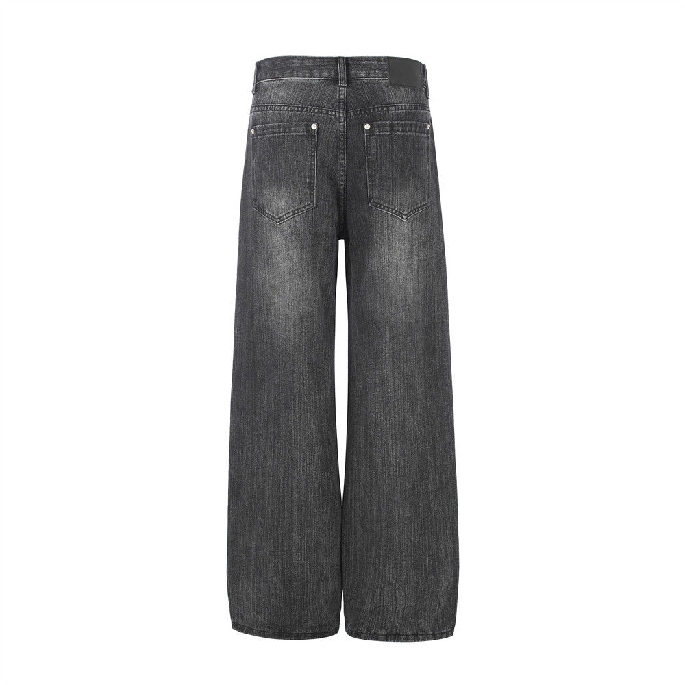 Jeans mit weitem Bein aus verwaschenem Denim – Vintage-Destroyed-Look, entspannte Passform