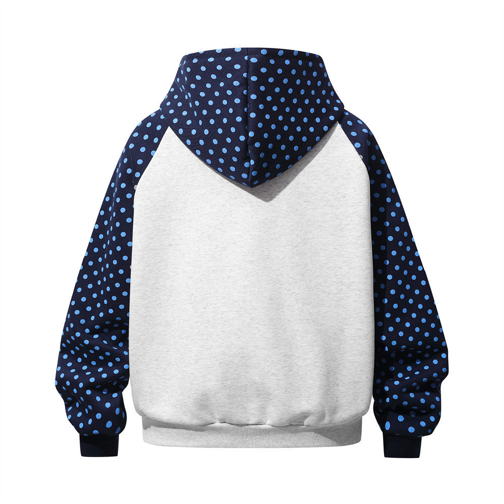Sweat à capuche raglan colorblock à pois avec écusson brodé à lettrage