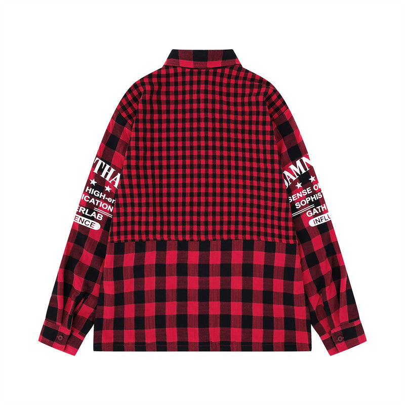 Men's Plaid Long-Sleeve Shirt – Oversized Fit with Graphic Sleeve Print