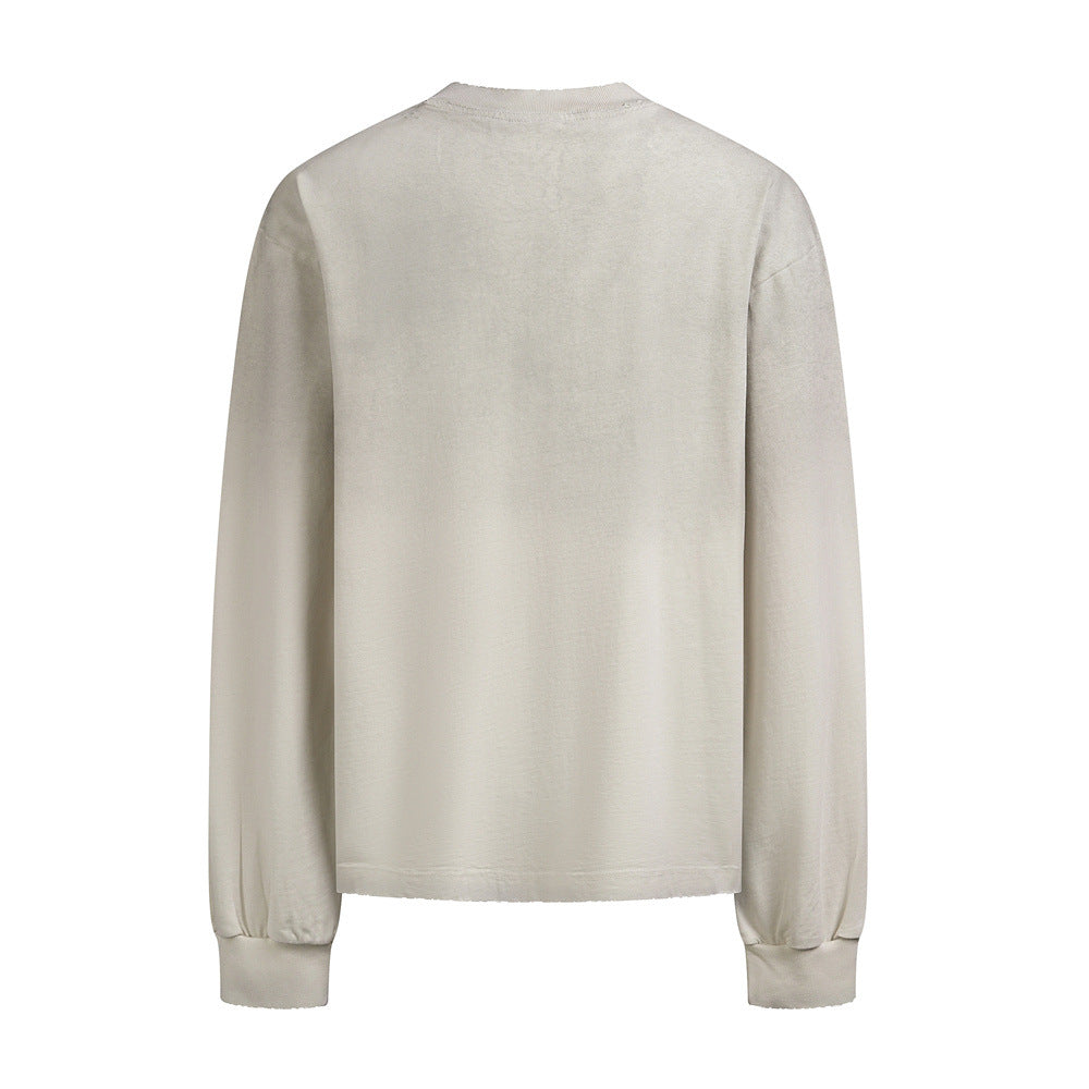 Long Sleeve T-Shirt with Cross & Flame Graphic, Distressed Washed Cotton