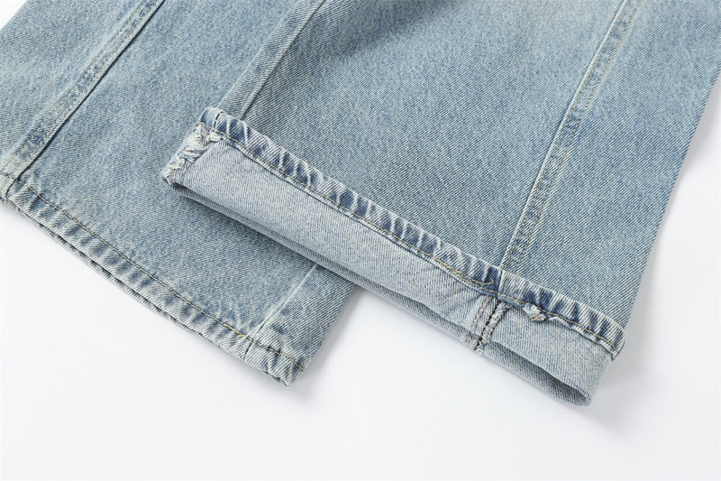 Men's Wide Leg Barrel Jeans – Diagonal Button Fly, Vintage Washed Denim
