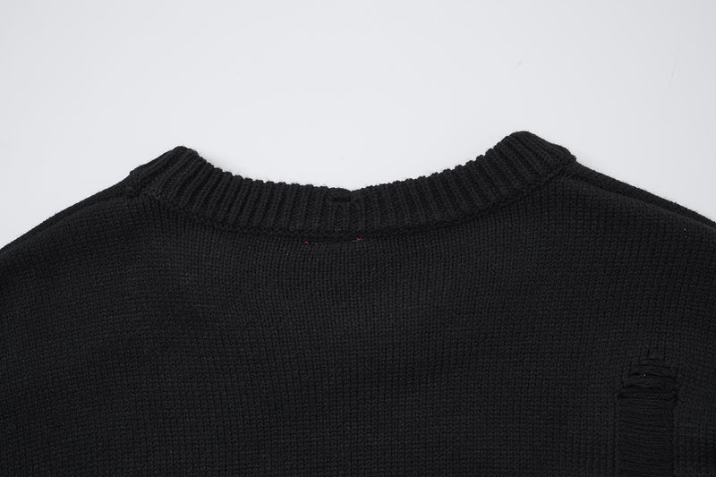 Pull col rond oversize en maille usée avec motif de lettres appliquées