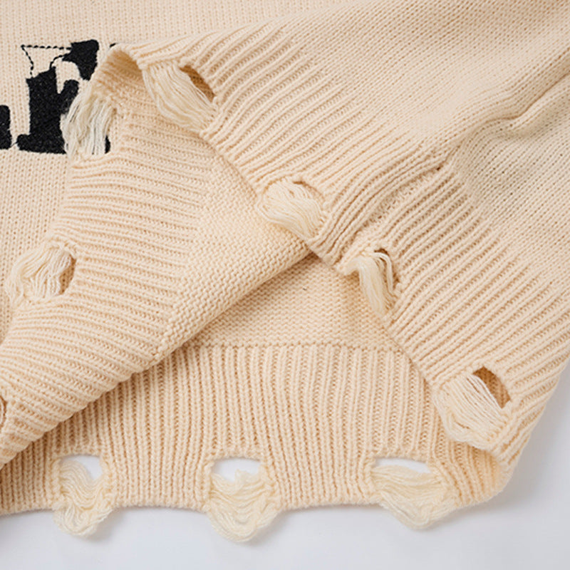 Pull oversize à col rond en maille destroy Saint 23 – Sweat streetwear