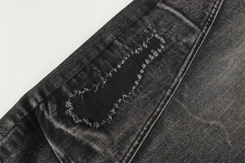 Jean baggy noir déchiré – Pantalon en denim délavé à jambe large