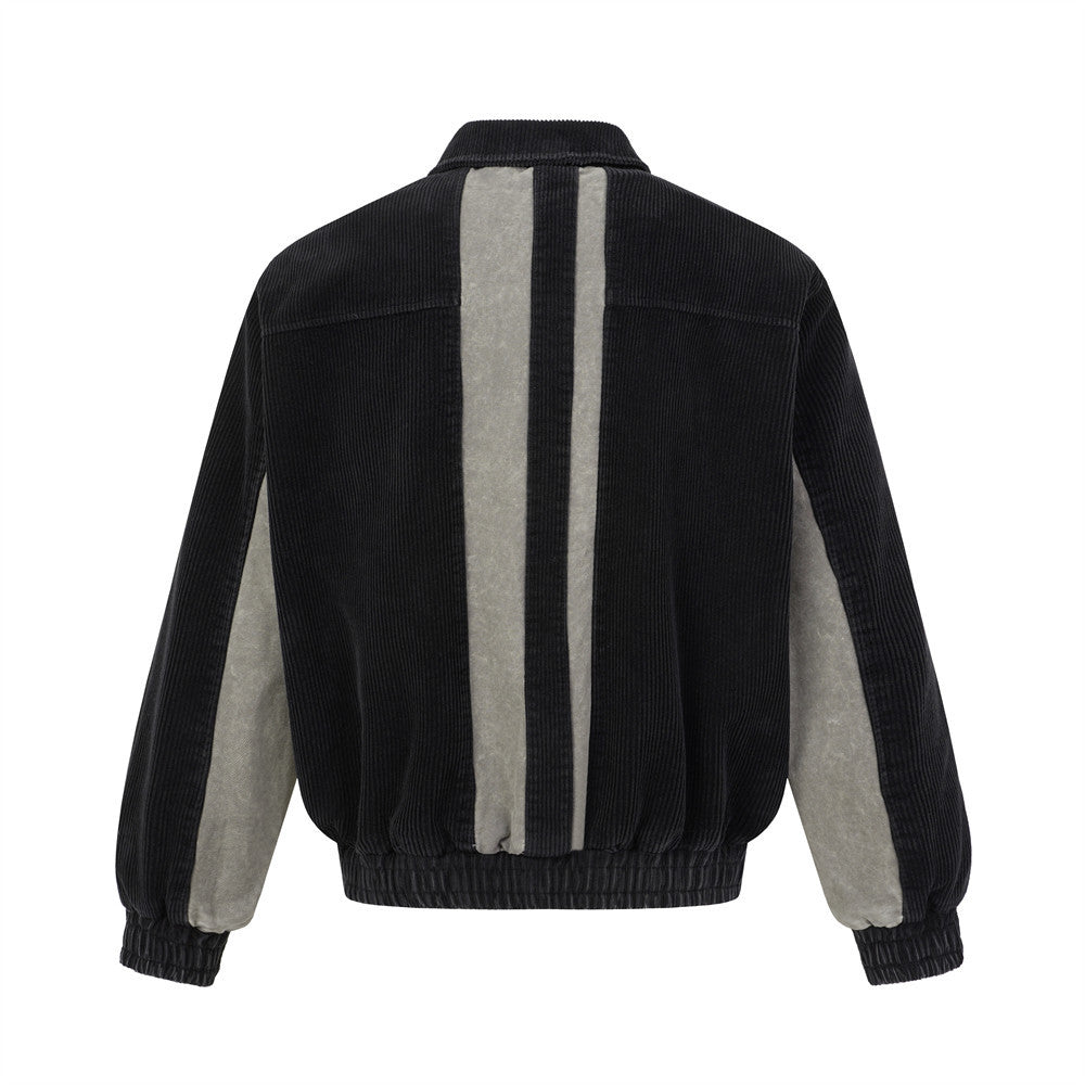 Chaqueta Bomber Oversized de Pana Color Block – Patchwork con Cremallera para Hombre