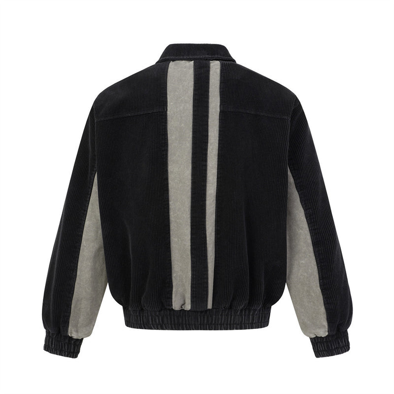 Chaqueta Bomber Oversized de Pana Color Block – Patchwork con Cremallera para Hombre