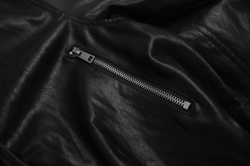 Faux Leather Biker Jacket – Oversized Stand Collar, Double-Breasted, Moto Style