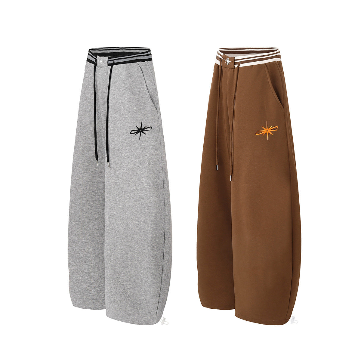 Jogginghose mit weitem Bein und gestreiftem Kontrastbund – Fleecehose mit Relaxed Fit