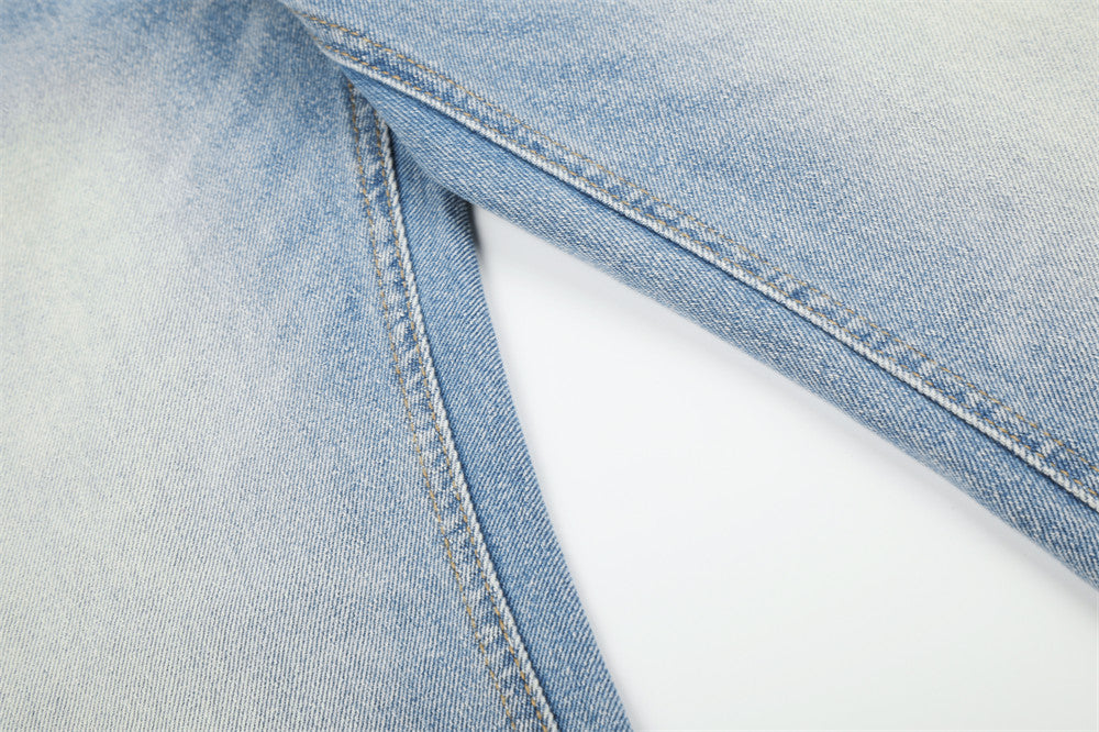 Jeans larges délavés à effet dégradé – Pantalon en denim droit ample pour homme