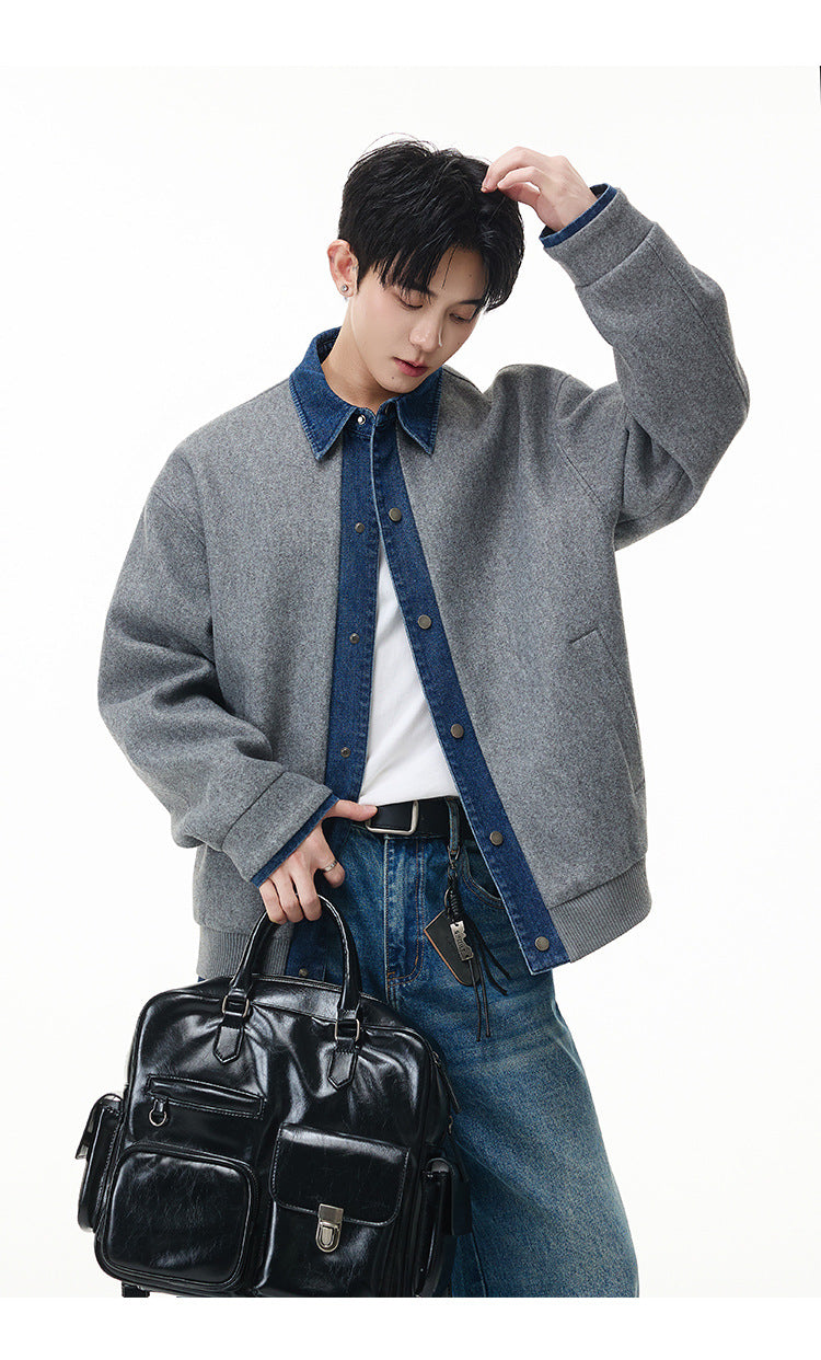 Veste boxy à boutons-pression avec col en denim – Style rétro old money
