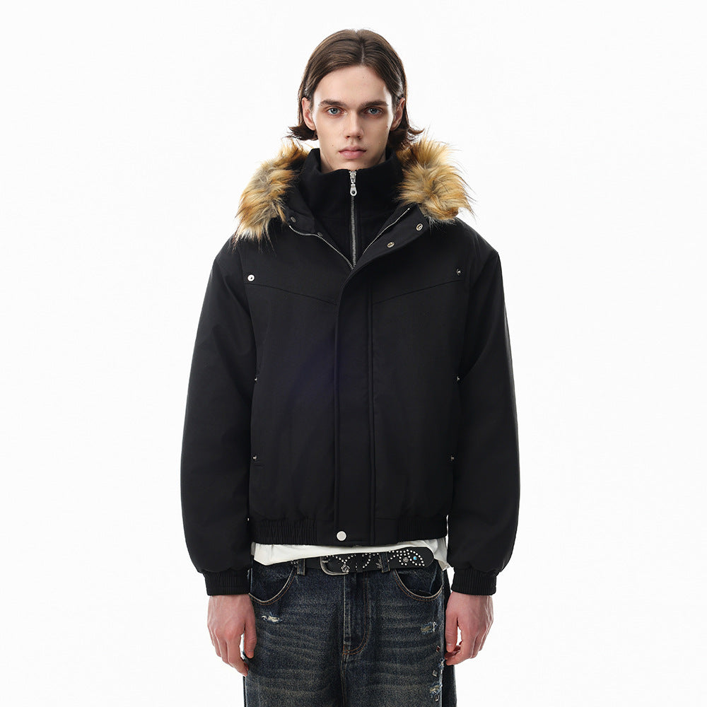Pufferjacke mit Kunstfellbesatz und Lagenoptik – Übergroßer Wintermantel für Herren