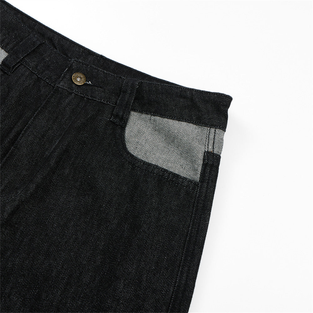 Jean homme noir baggy – Jambes larges, poches contrastantes et denim color block