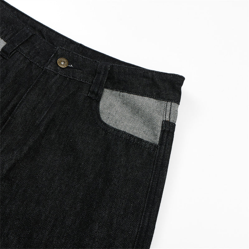 Jean homme noir baggy – Jambes larges, poches contrastantes et denim color block