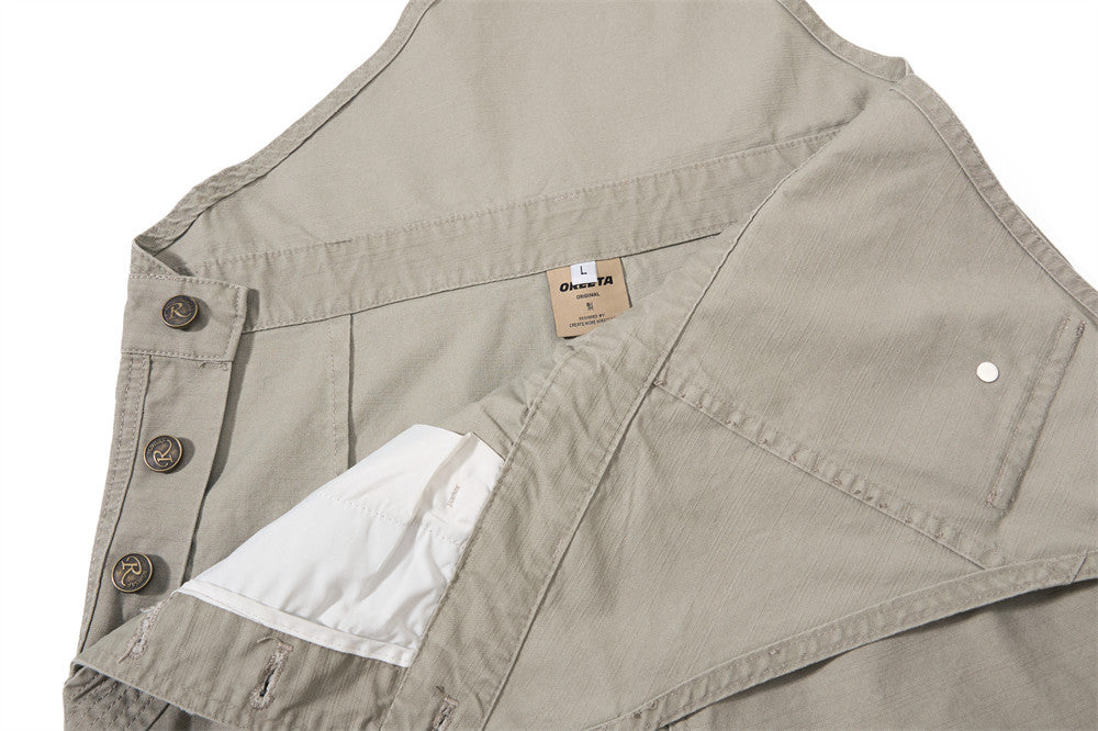 One-Shoulder Bib Overalls – Wide-Leg Cargo Pants with Zip Pockets & Pintuck