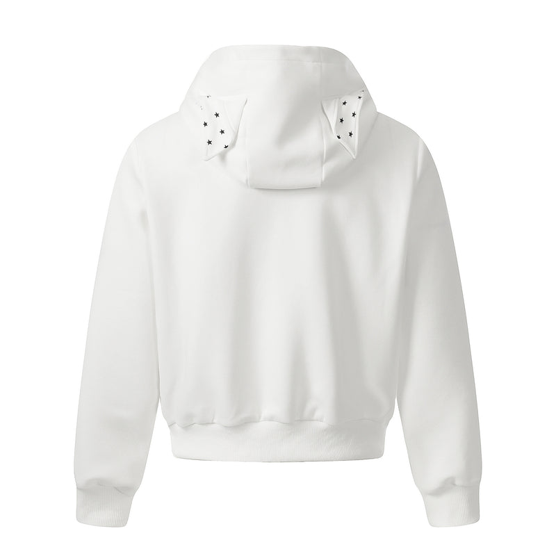 Sweat zippé à capuche avec oreilles de diable et doublure étoilée — Style vintage américain court