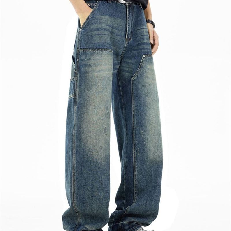 Men's Baggy Carpenter Jeans – Vintage Washed Wide-Leg Denim