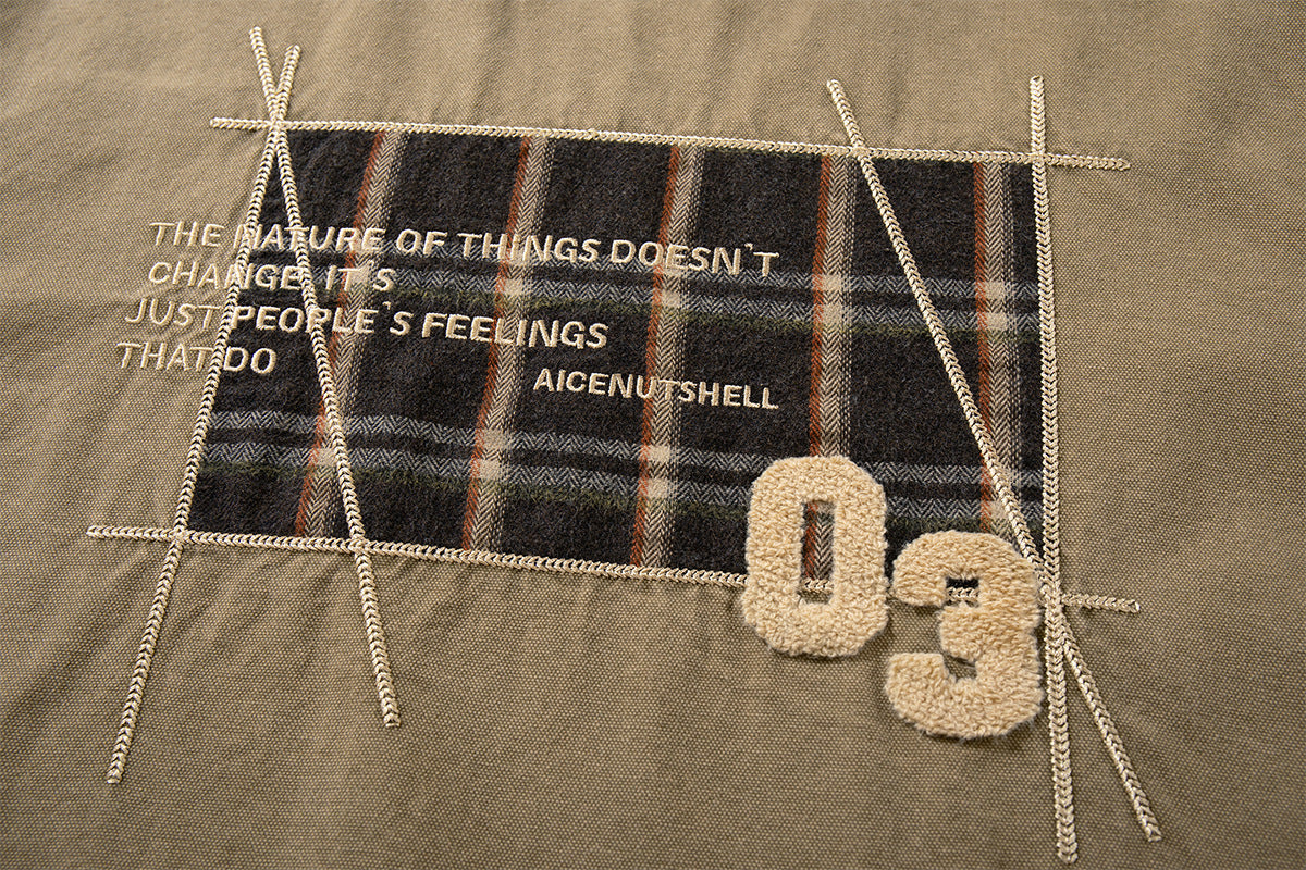 チェック柄パッチ刺繍フーディー ― アシッドウォッシュ vintageストリートウェアプルオーバー