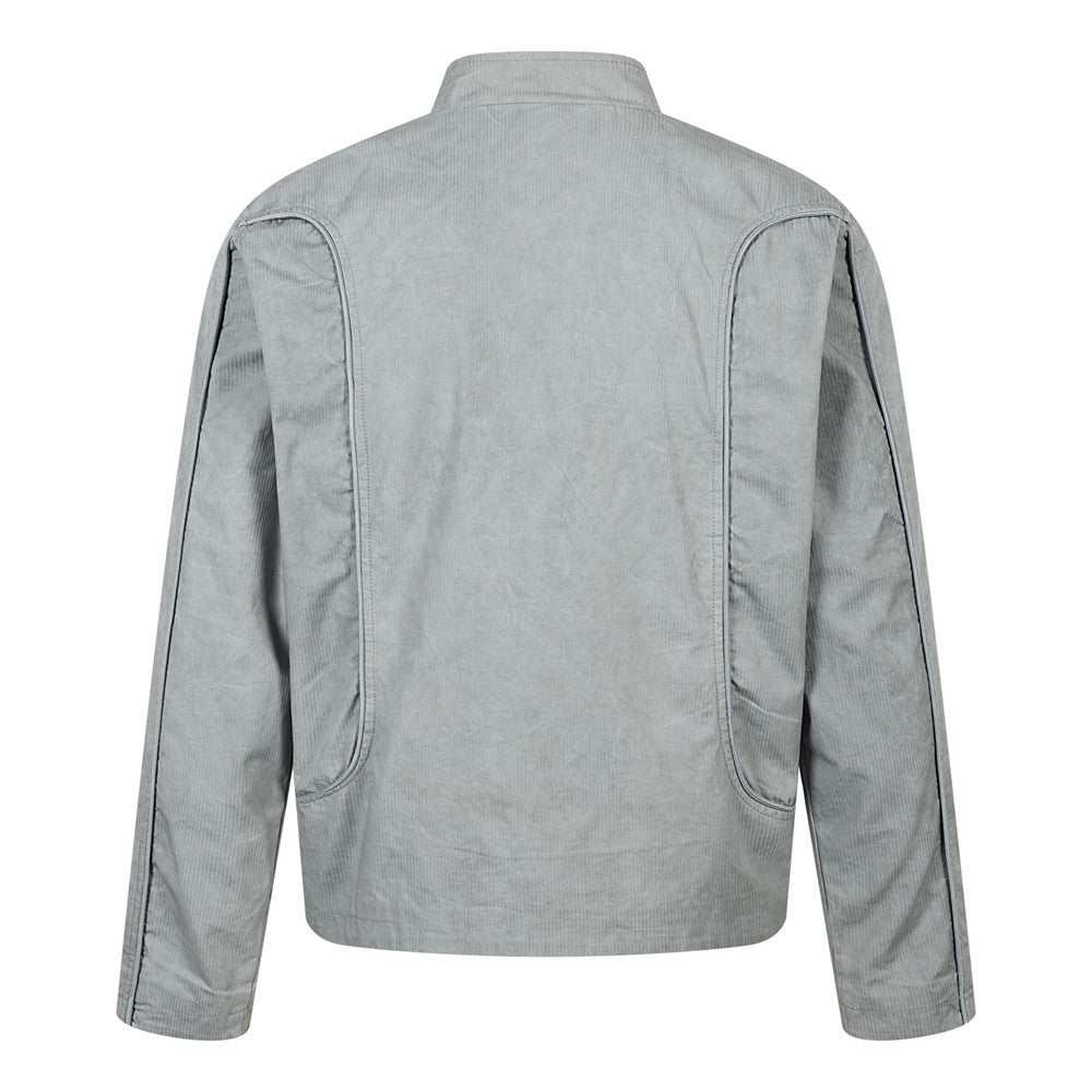 Stand Collar Zip Jacket – Oversized Corduroy with Curved Seam Detail & Large