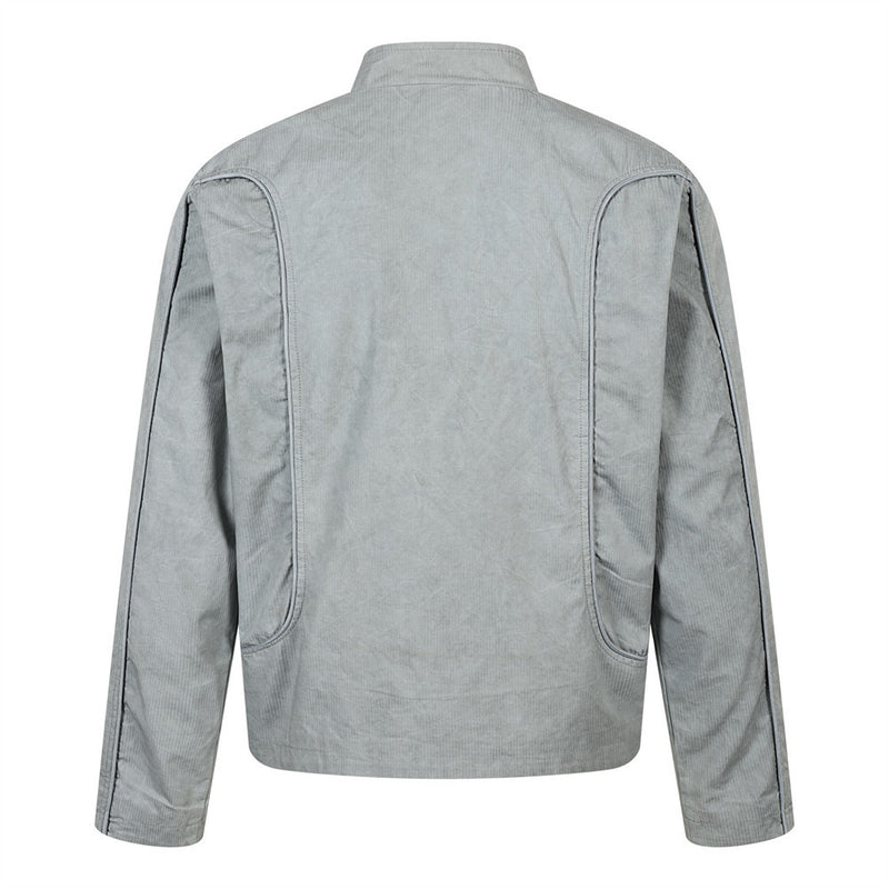 Stand Collar Zip Jacket – Oversized Corduroy with Curved Seam Detail & Large