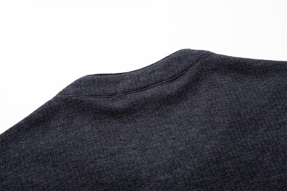 Henley Shirt Long Sleeve Men's Slim-Fit Stand Collar Button Placket Top
