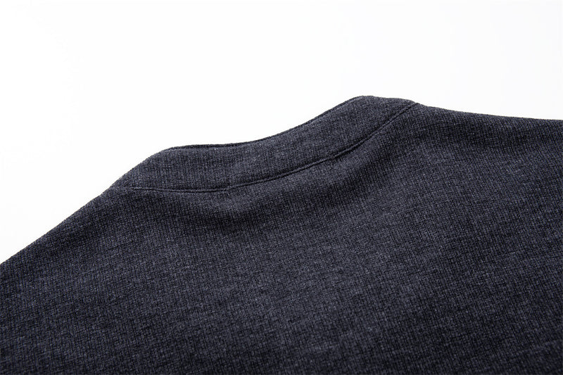 Henley Shirt Long Sleeve Men's Slim-Fit Stand Collar Button Placket Top