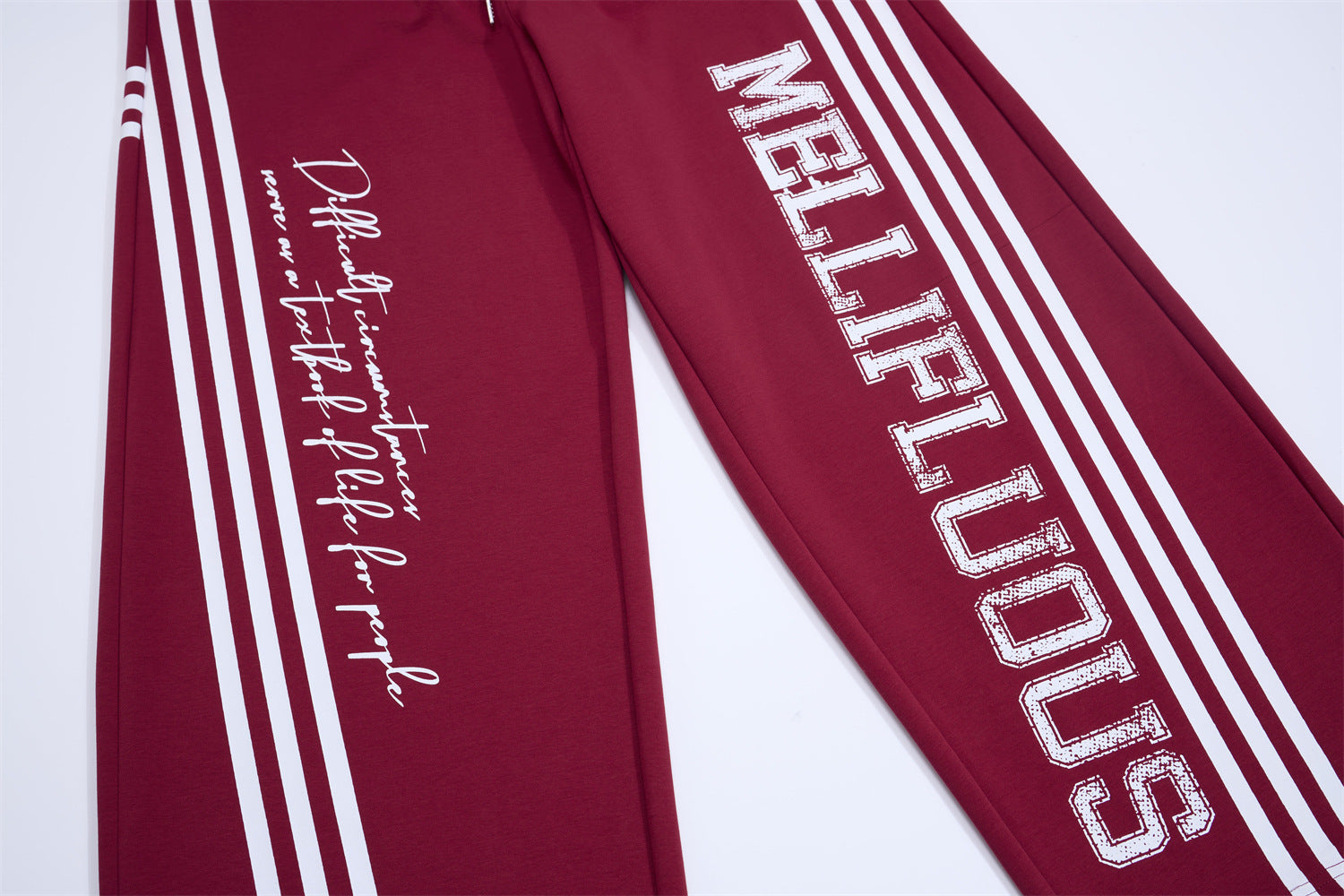Wide Leg Sweatpants with Stripe & Mellifluous Graphic Print