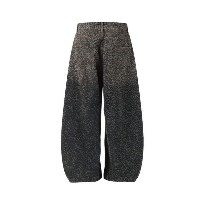 Leopard Print Wide-Leg Baggy Jeans – Oversized Curved Denim Pants