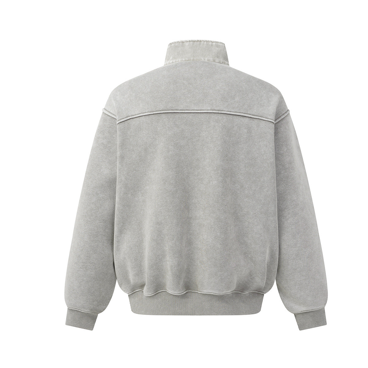 Acid Wash Mock Neck Snap Pullover Sweatshirt with Oversized Front Pockets