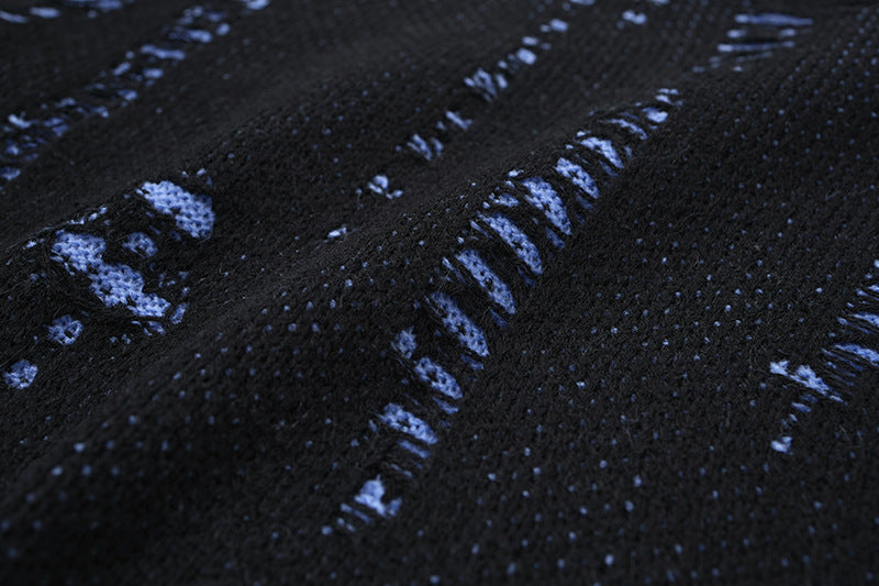 Distressed-Jacquard-Strickpullover mit Rundhalsausschnitt – Oversize-Streetwear