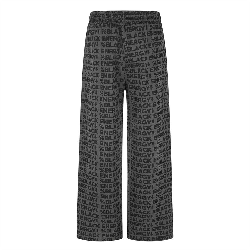 Black printed wide-leg sweatpants with relaxed fit, back view