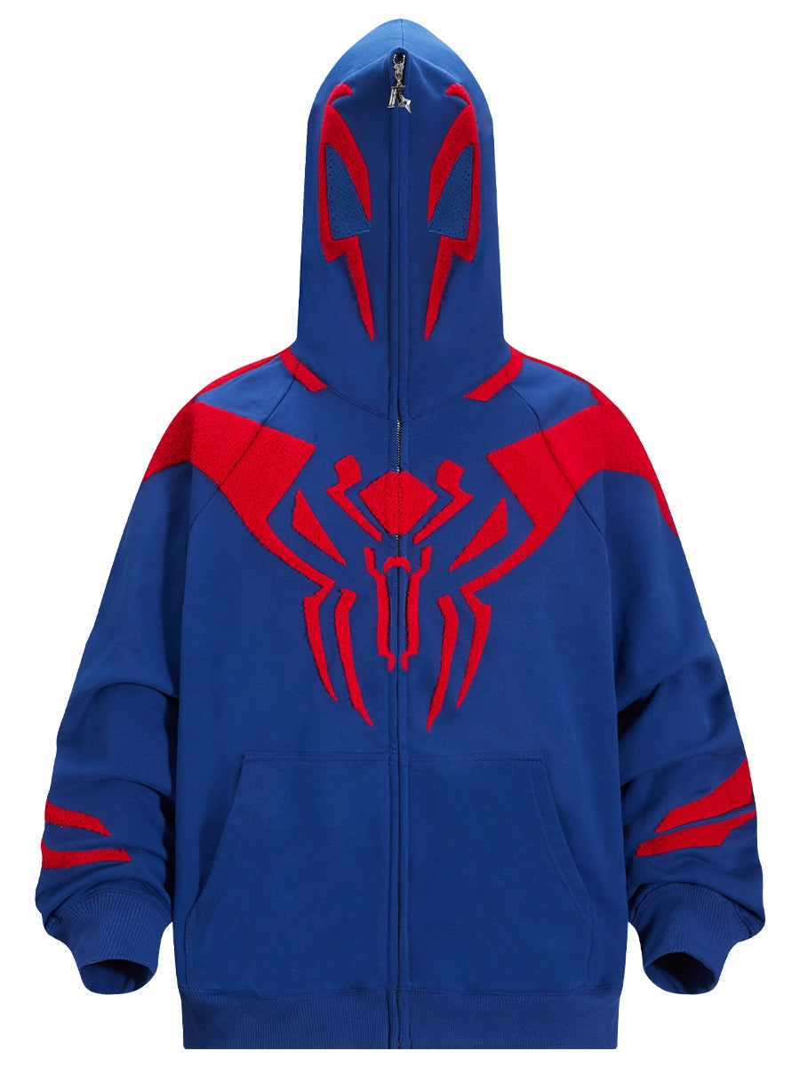 Superhero Spider Hoodie - 400GSM Oversized Blue and Red Zip-Up Sweatshirt for Fans